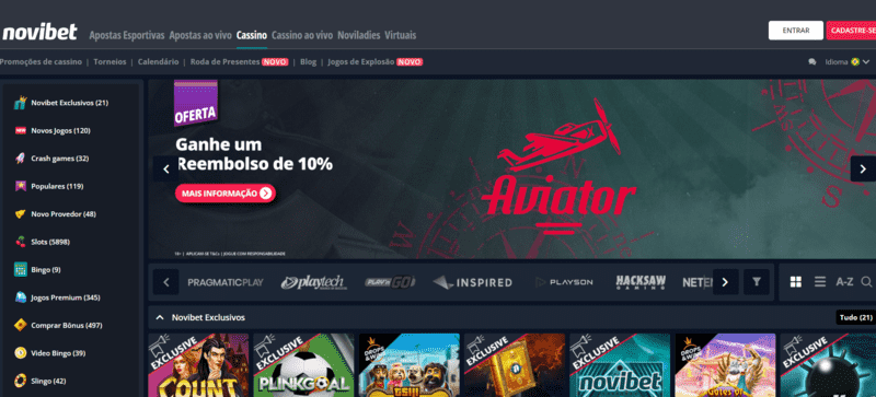 Catálogo de Jogos do Cassino Novibet